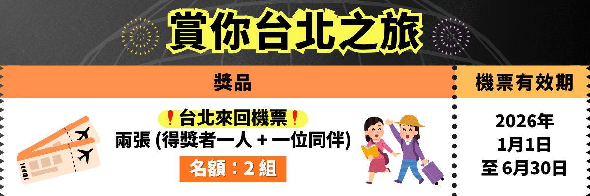 終極獎賞:免費飛向台北!